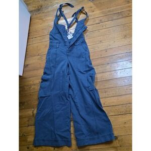Free People Deep Seas Wide Leg Jumpsuit Blue Cargo Halter NWT XS